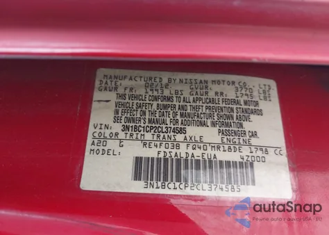 2012 Nissan Versa 1.8 S from USA, damaged, VIN 3N1BC1CP2CL374585